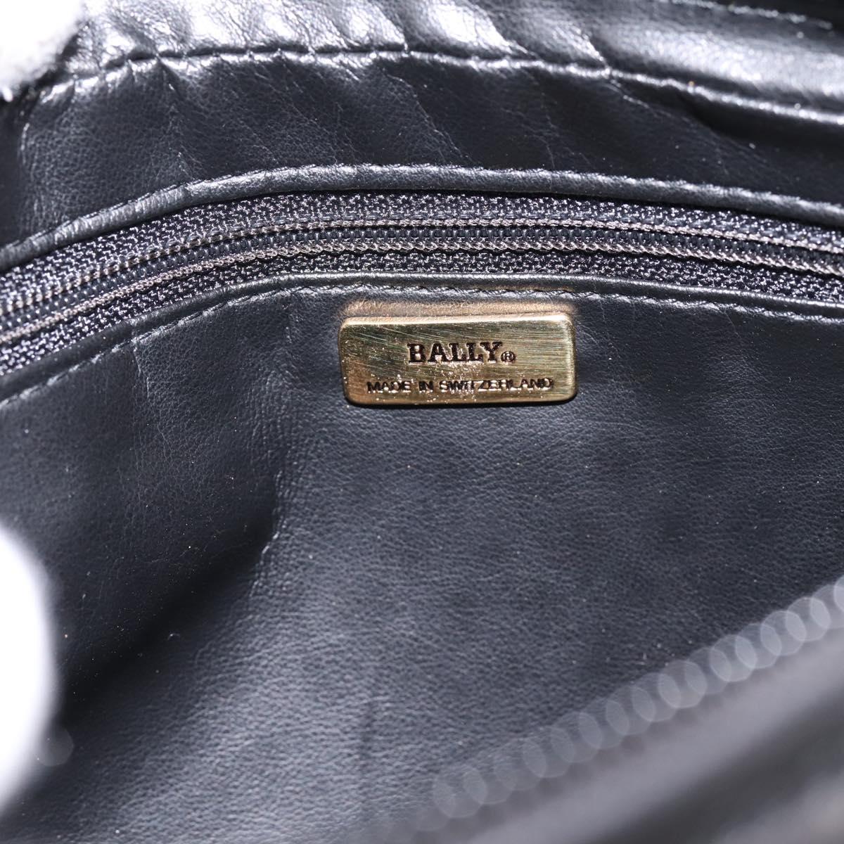 BALLY Chain Shoulder Bag Leather Black Gold Tone Auth am8614A