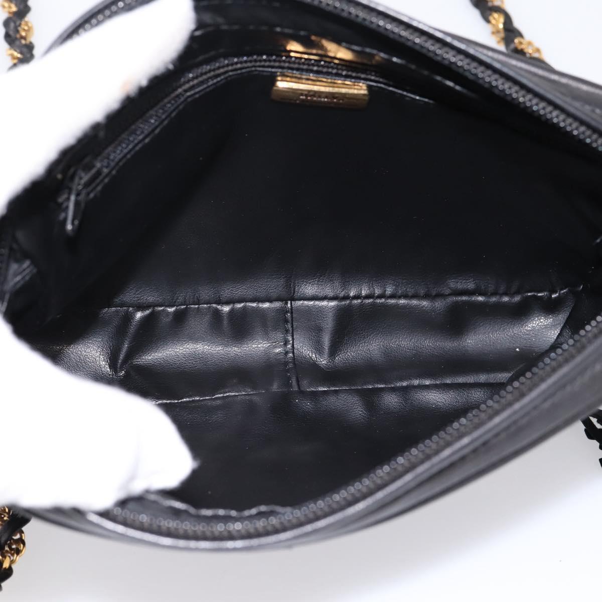 BALLY Chain Shoulder Bag Leather Black Gold Tone Auth am8614A