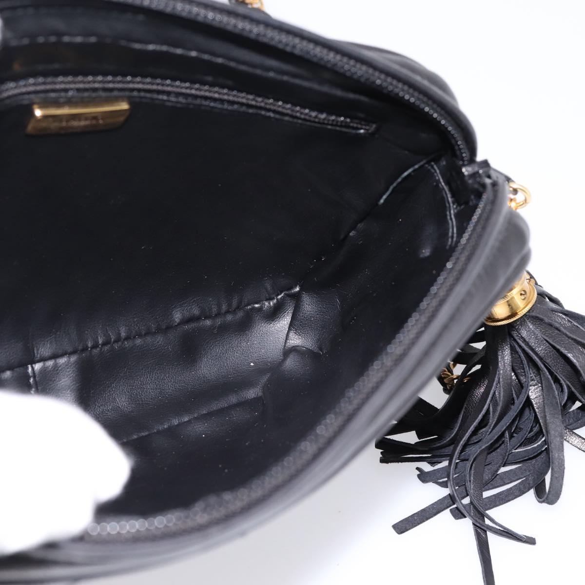 BALLY Chain Shoulder Bag Leather Black Gold Tone Auth am8614A