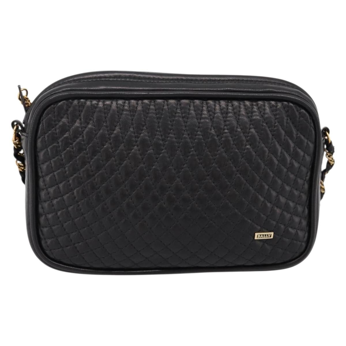 BALLY Chain Shoulder Bag Leather Black Gold Tone Auth am8614A