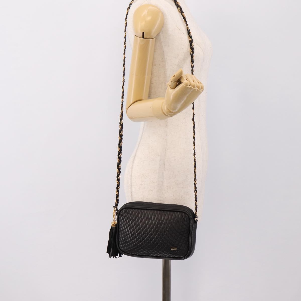 BALLY Chain Shoulder Bag Leather Black Gold Tone Auth am8614A
