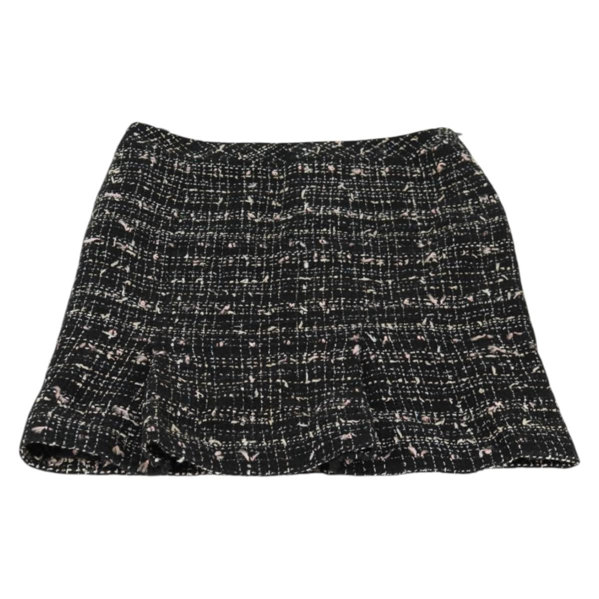 CHANEL Skirt Tweed Black CC Auth am8645V