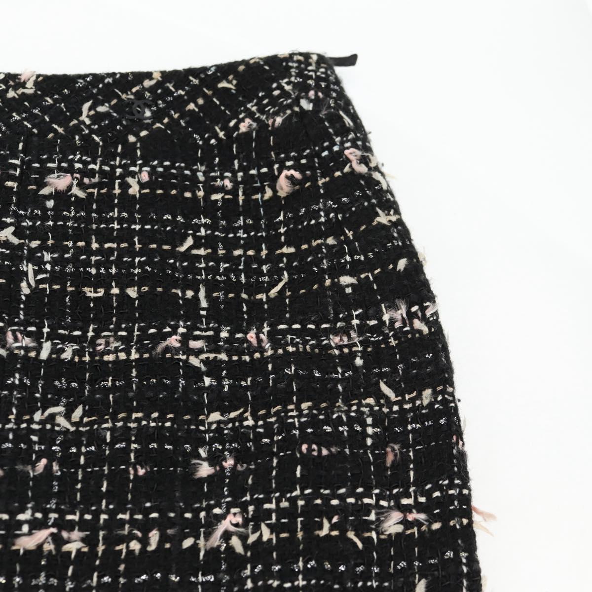 CHANEL Skirt Tweed Black CC Auth am8645V