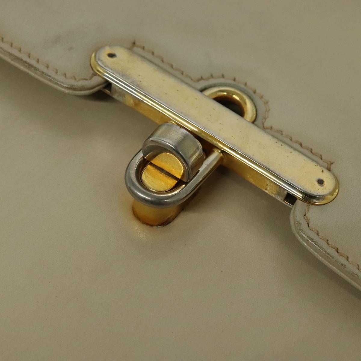 GUCCI Shoulder Bag Leather Cream Gold Auth am8665