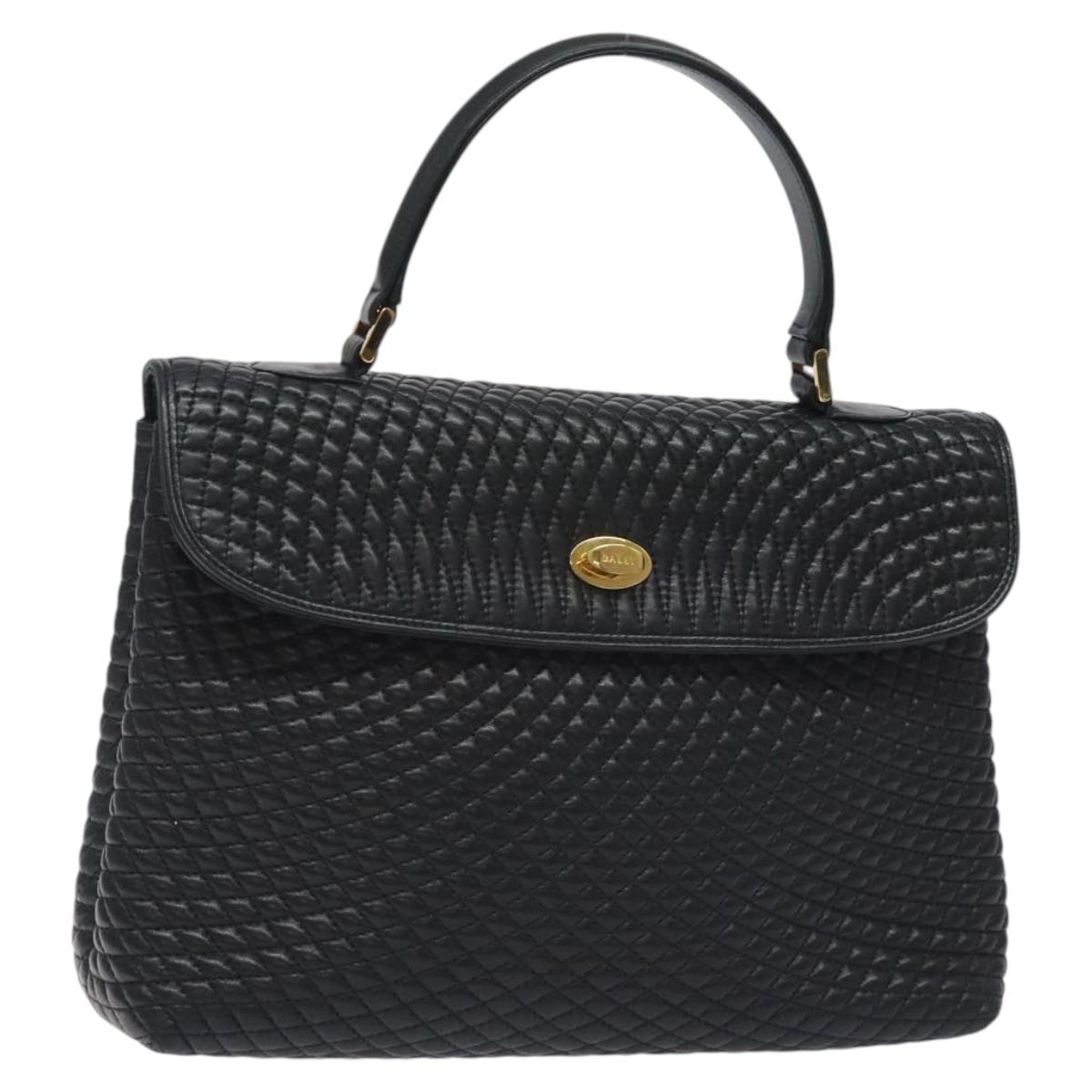 BALLY Hand Bag Leather Black Gold Auth am8683