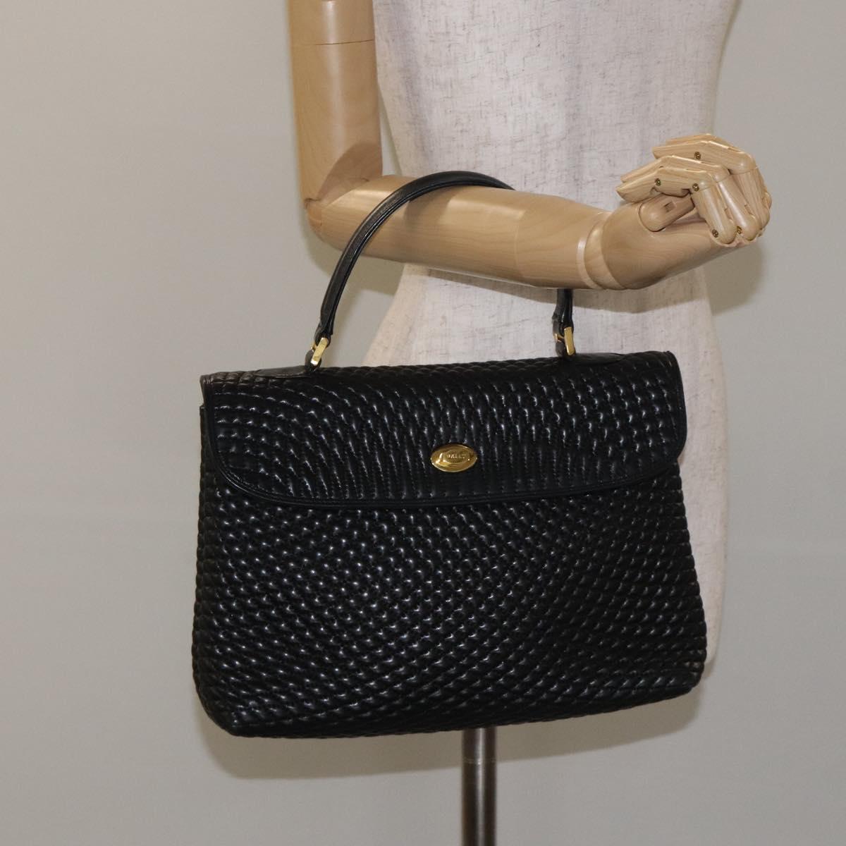 BALLY Hand Bag Leather Black Gold Auth am8683