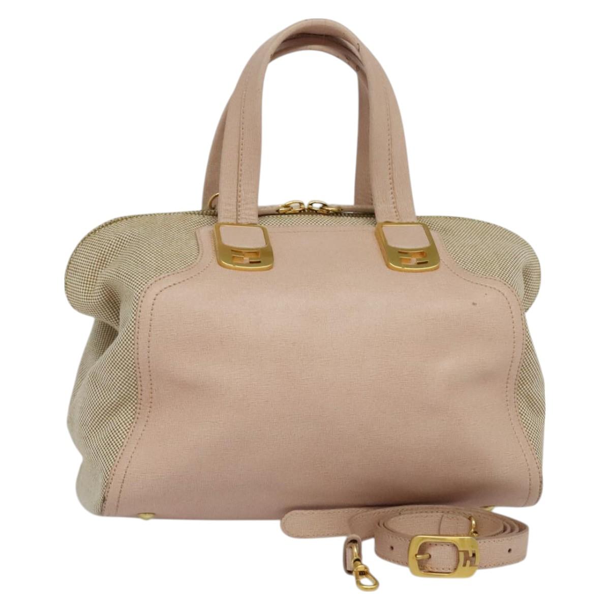 FENDI Chameleon Hand Bag Leather 2way Pink Gold Auth am8686