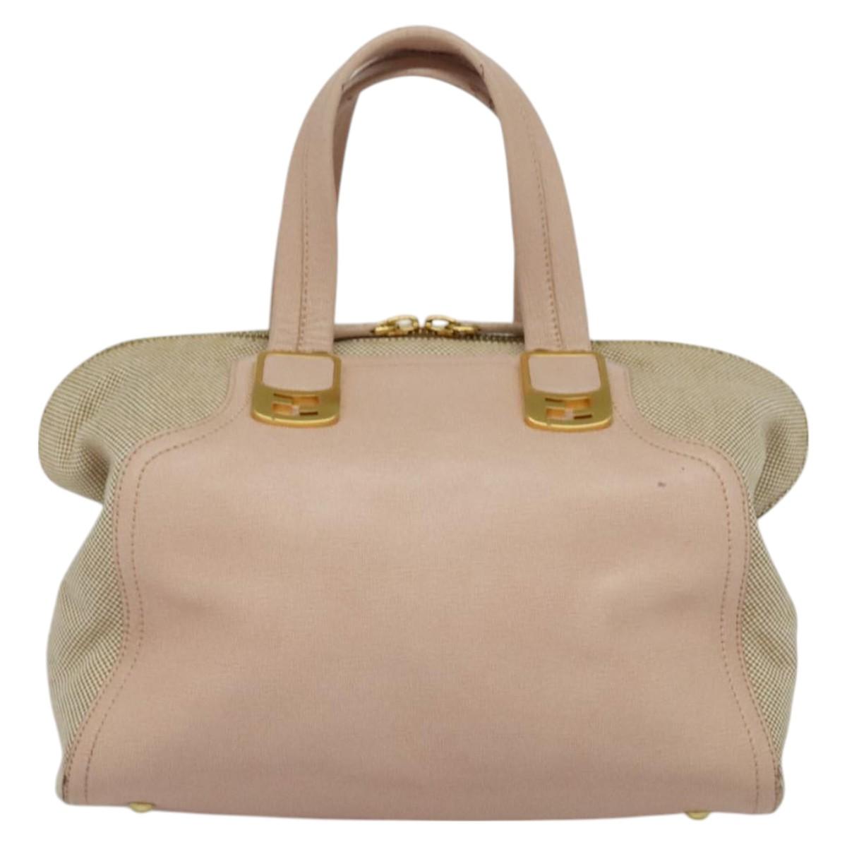 FENDI Chameleon Hand Bag Leather 2way Pink Gold Auth am8686