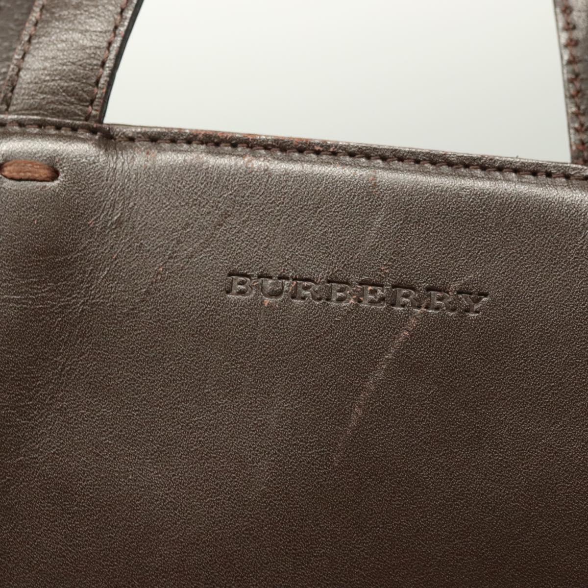 BURBERRY Hand Bag Leather Dark Brown Auth am8695