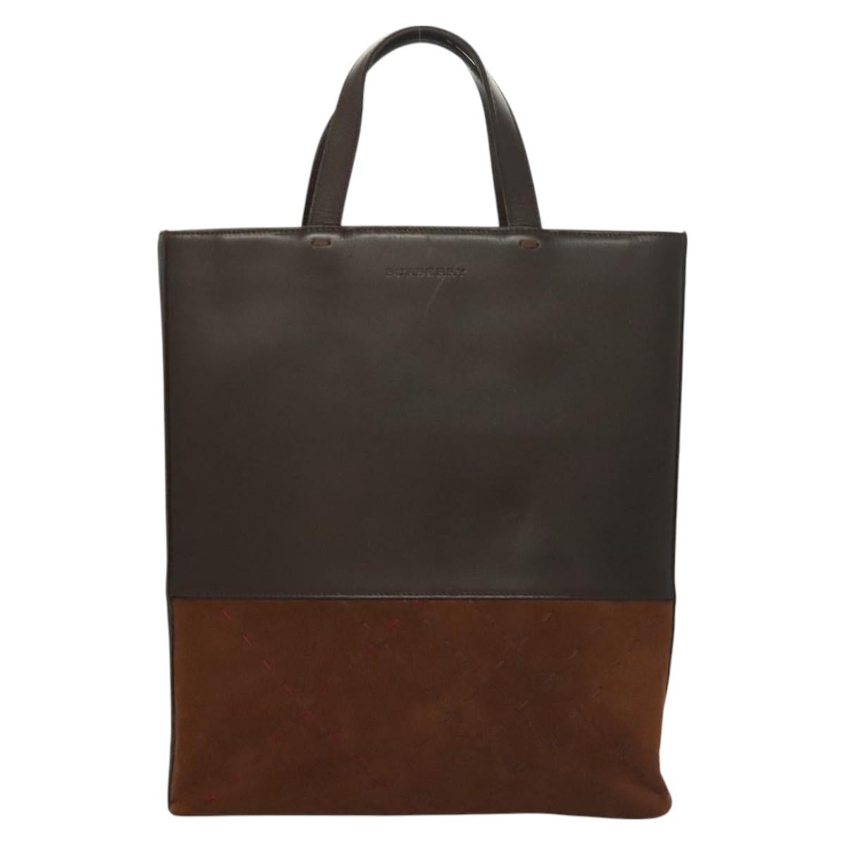 BURBERRY Hand Bag Leather Dark Brown Auth am8695