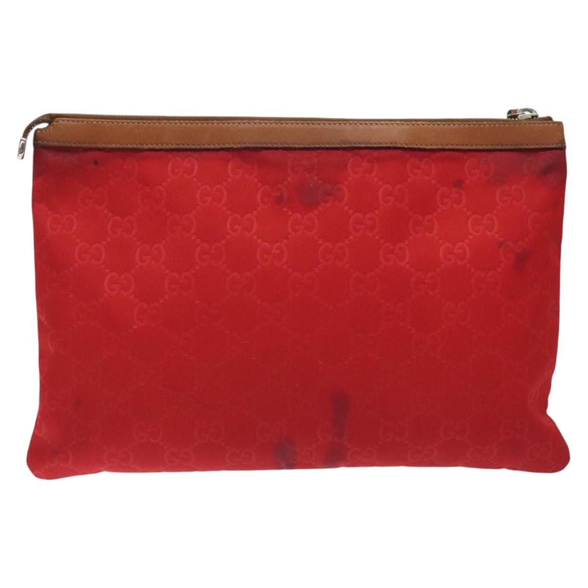 GUCCI GG Nylon Clutch Bag Nylon Red Silver 286209 Auth am8706