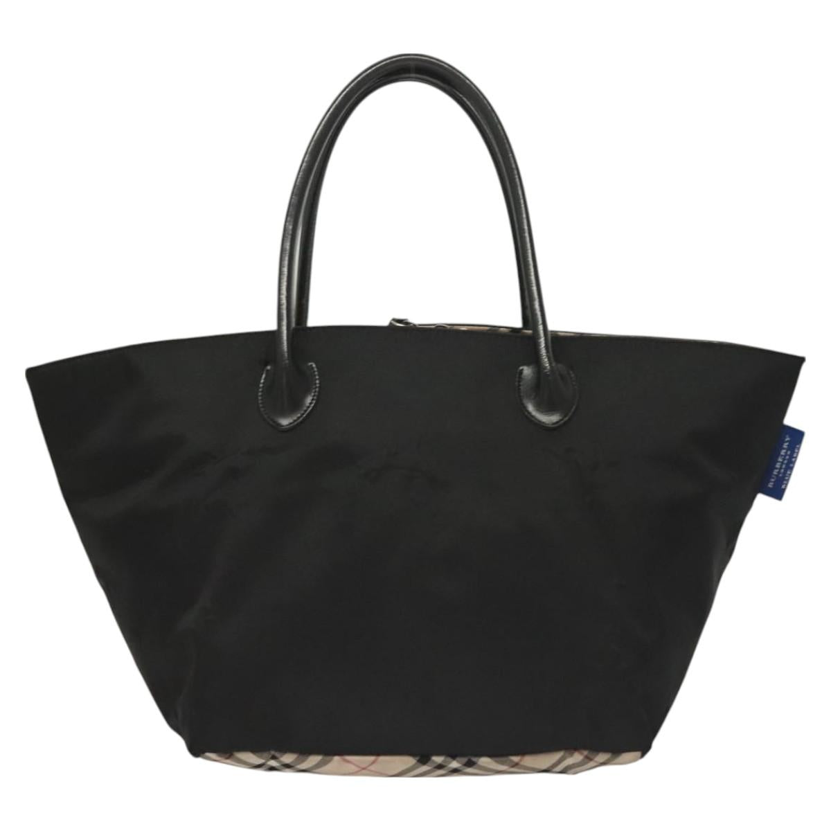 BURBERRY Blue Label Tote Bag Nylon Black Silver Auth am8707