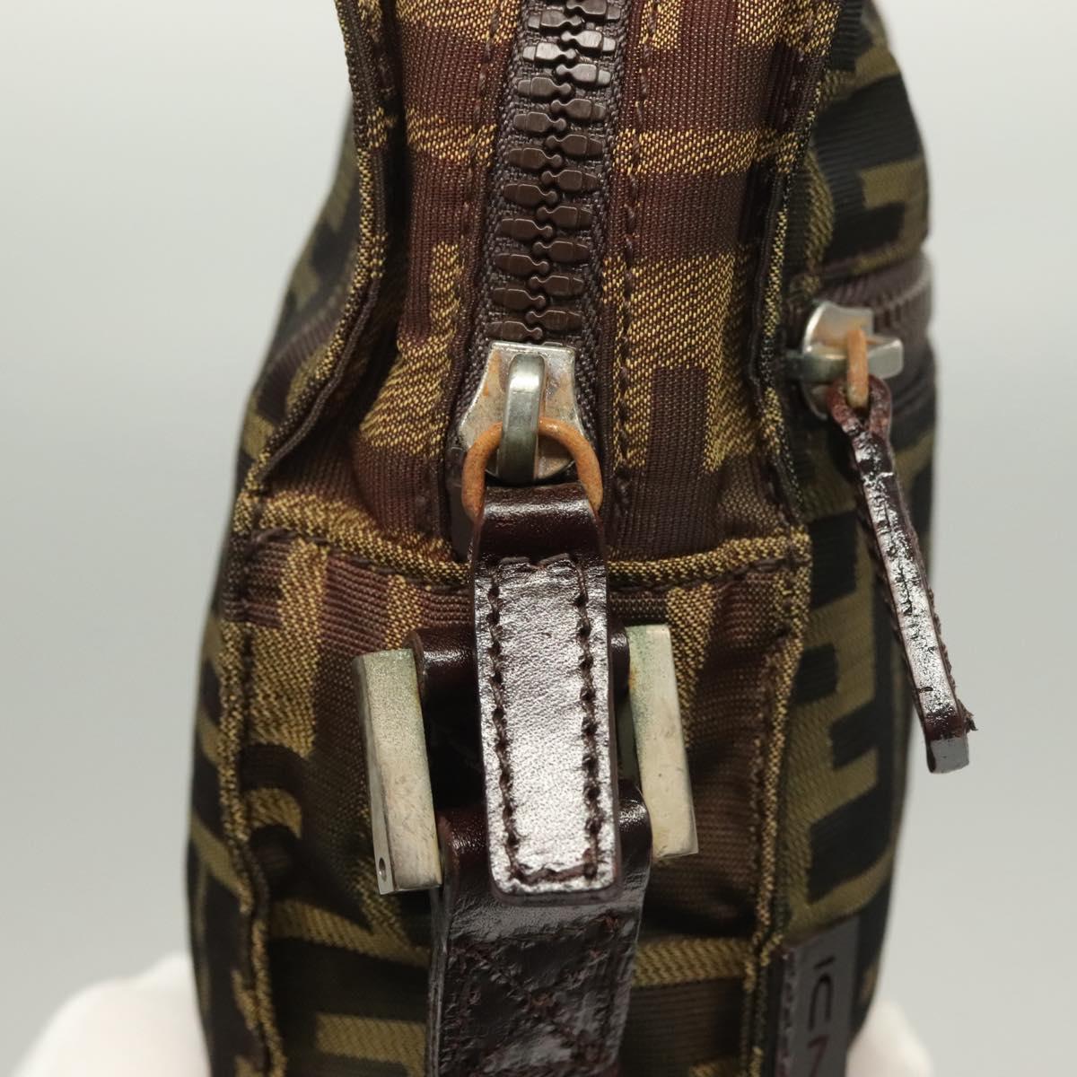 FENDI Zucca Canvas Shoulder Bag Black Brown Auth am8718
