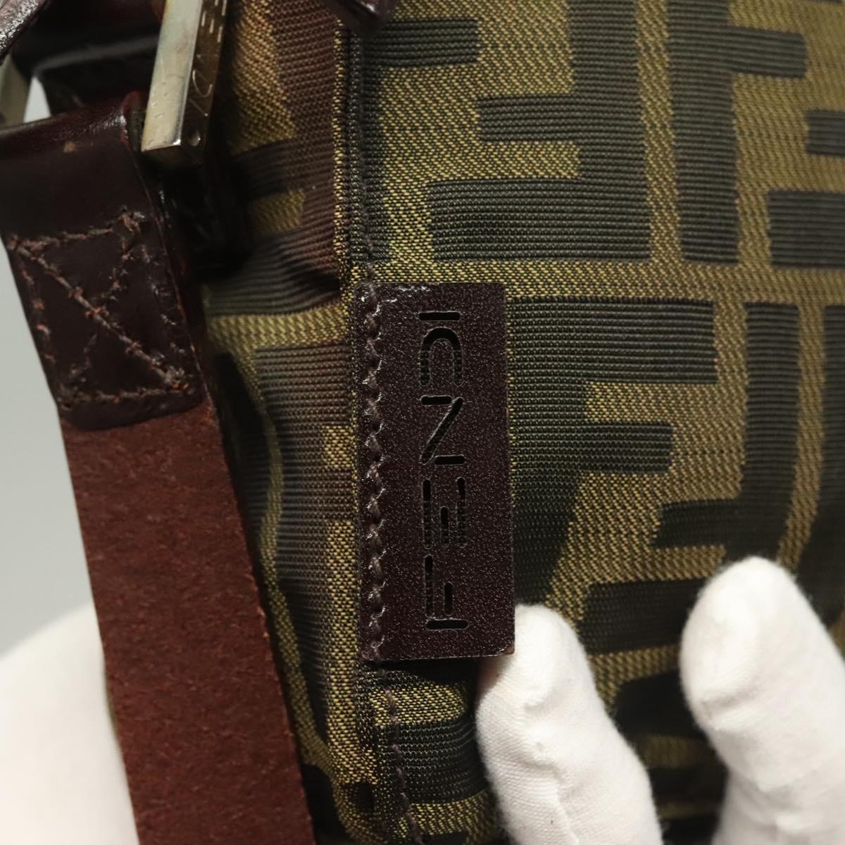 FENDI Zucca Canvas Shoulder Bag Black Brown Auth am8718
