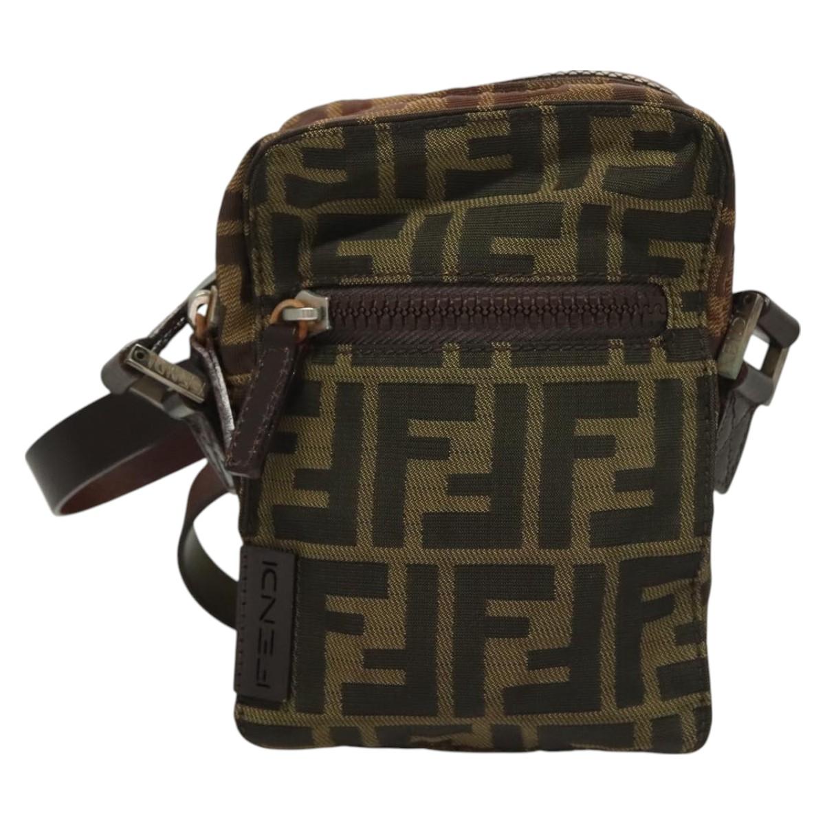 FENDI Zucca Canvas Shoulder Bag Black Brown Auth am8718