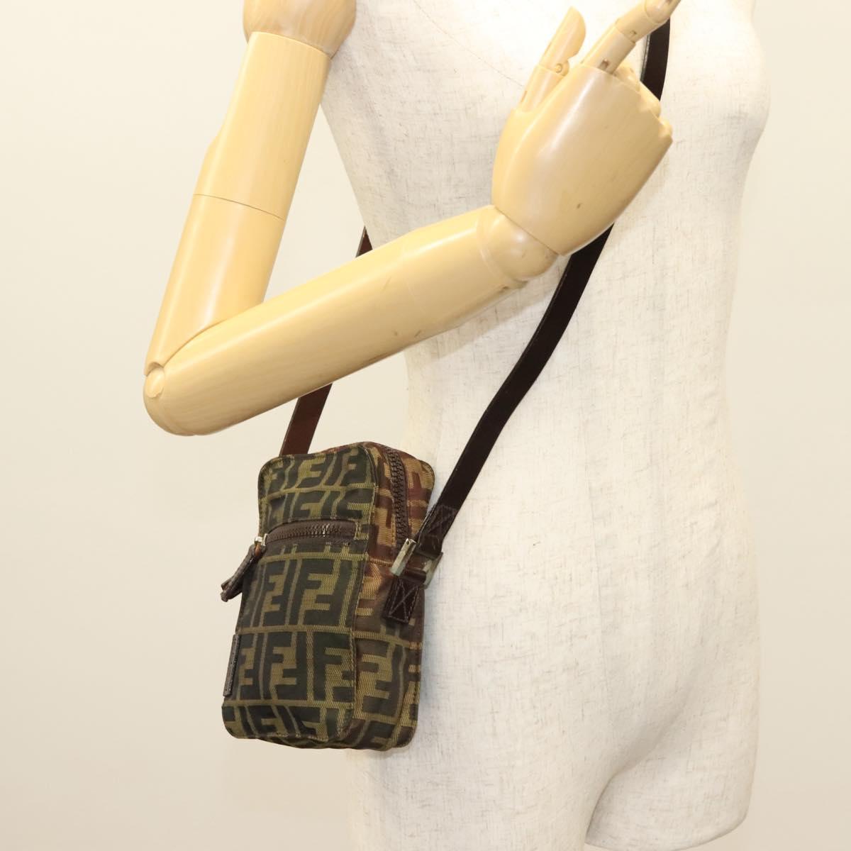 FENDI Zucca Canvas Shoulder Bag Black Brown Auth am8718