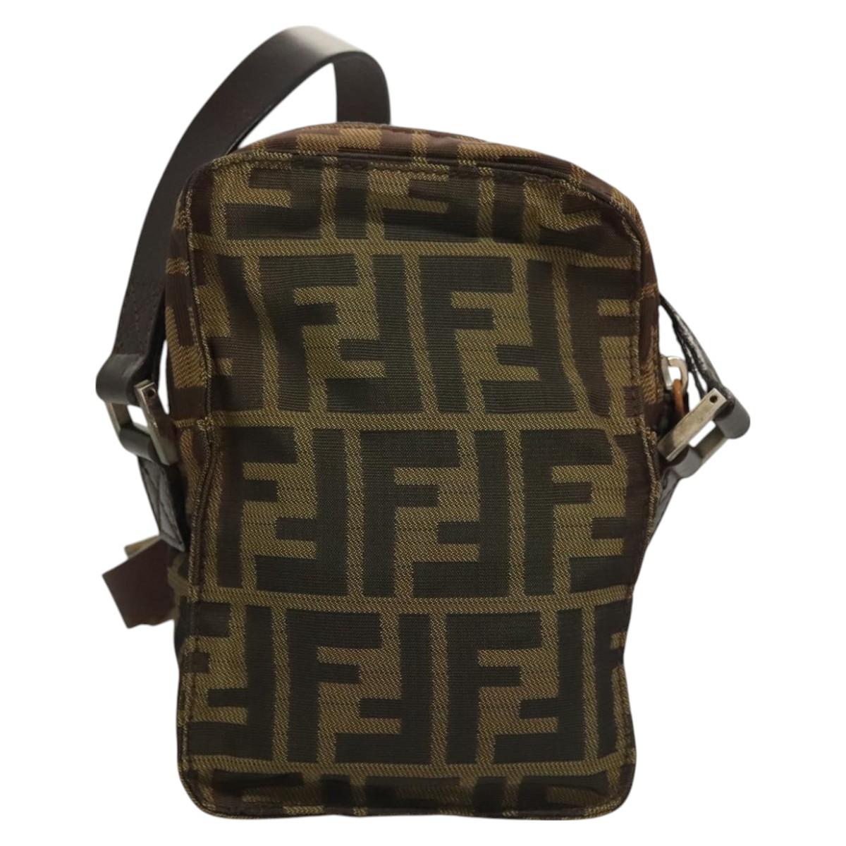 FENDI Zucca Canvas Shoulder Bag Black Brown Auth am8718