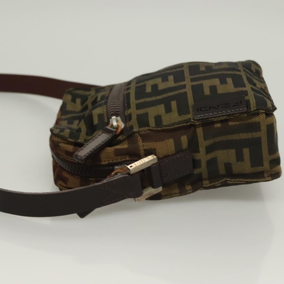 FENDI Zucca Canvas Shoulder Bag Black Brown Auth am8718