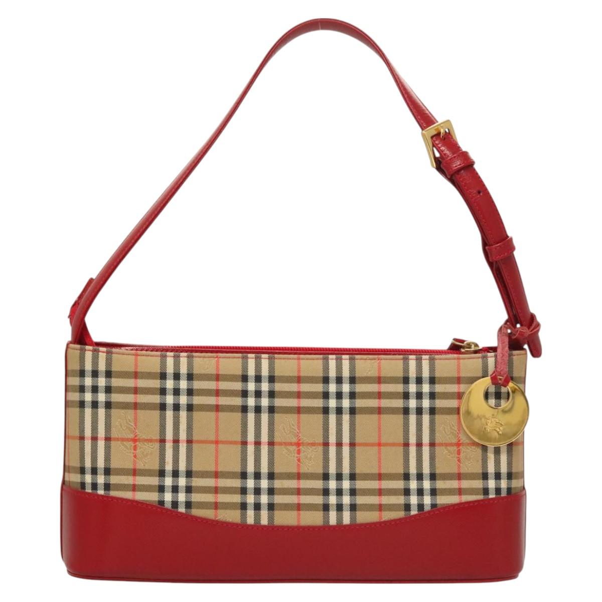 BURBERRY Nova Check Shoulder Bag Canvas Beige Gold Auth am8720