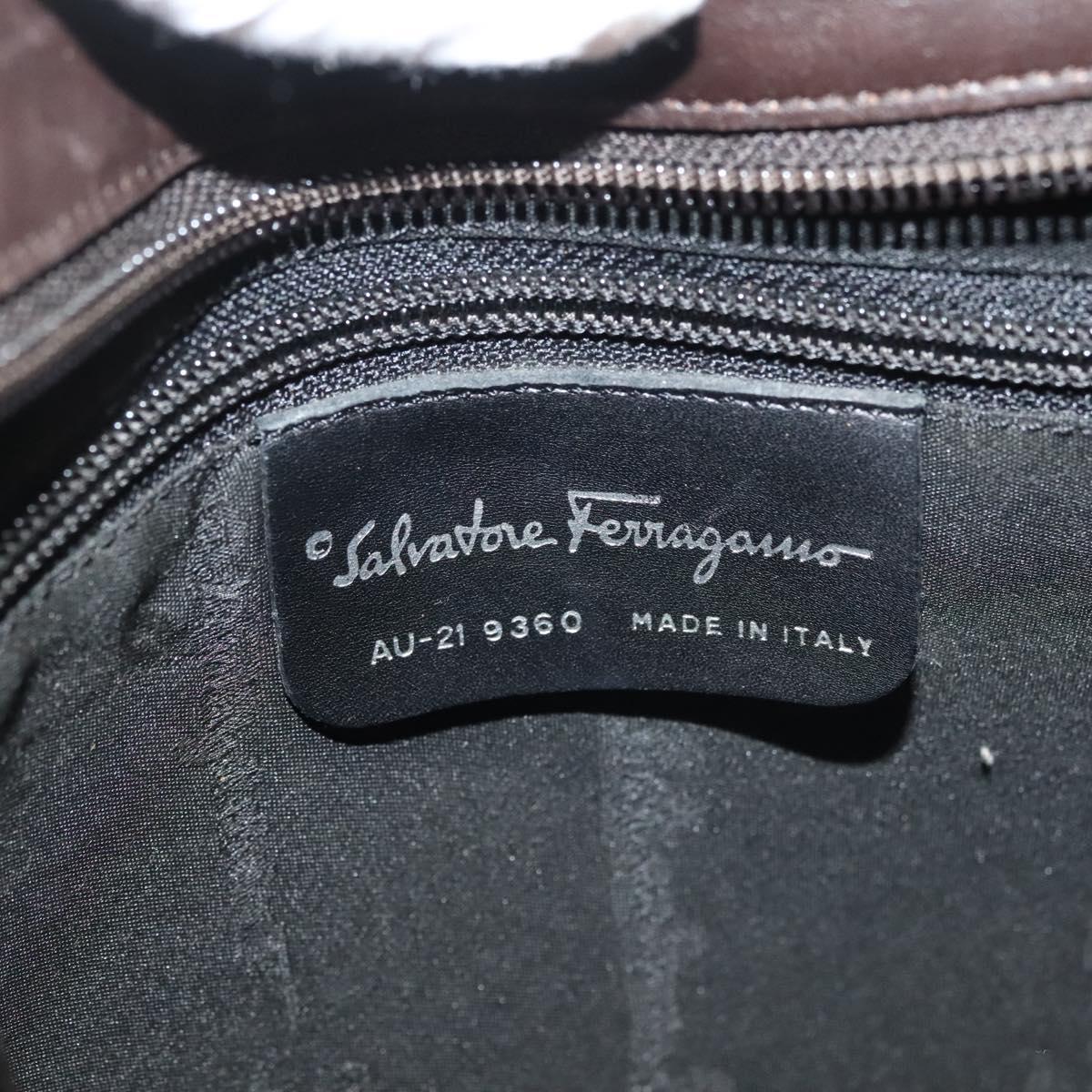 Salvatore Ferragamo Shoulder Bag Nylon Leather Brown Silver Auth am8722