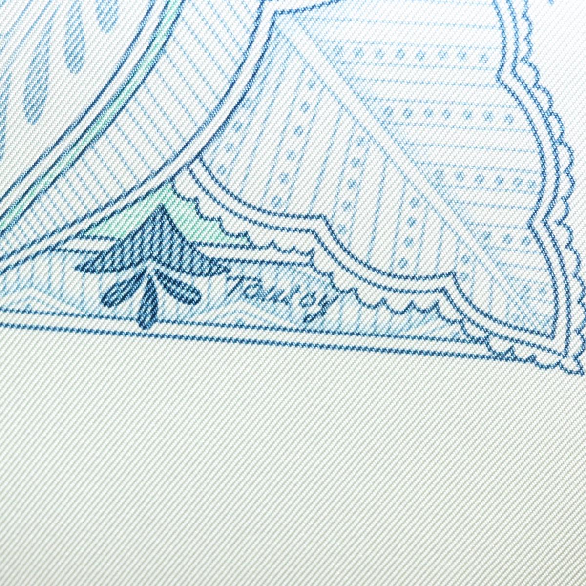 HERMES Carre 90 Scarf ""Les chants du Henne"" Silk Peppermint Auth am8731