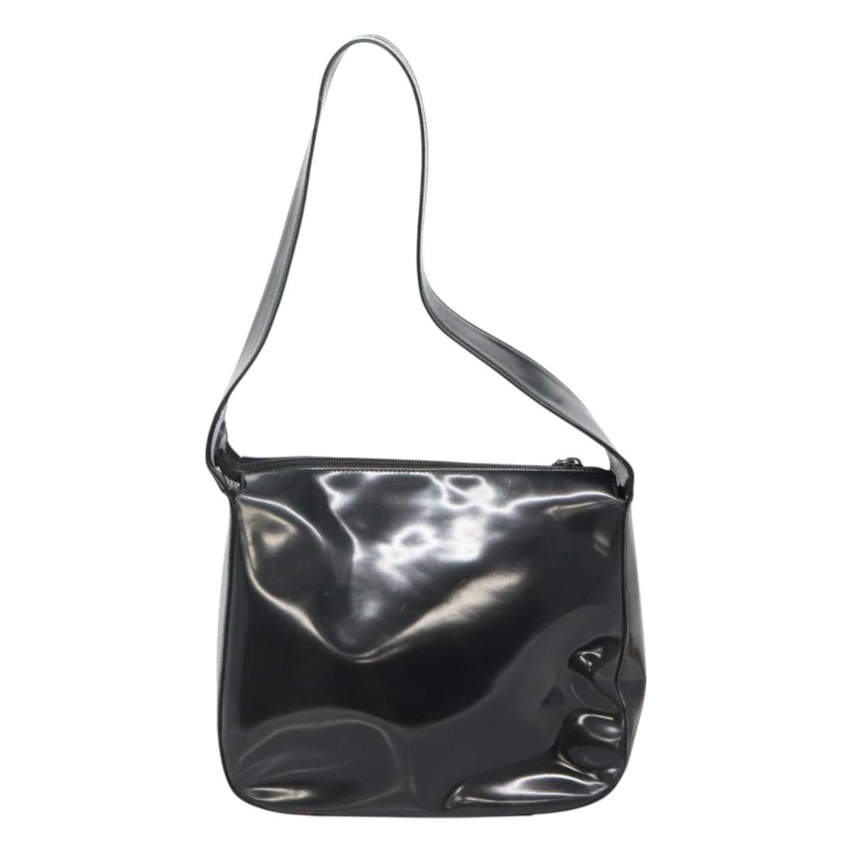 GUCCI Shoulder Bag Enamel Black 001 3754 1703 Auth am8759