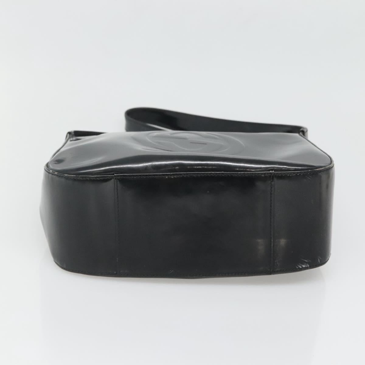 GUCCI Shoulder Bag Enamel Black 001 3754 1703 Auth am8759