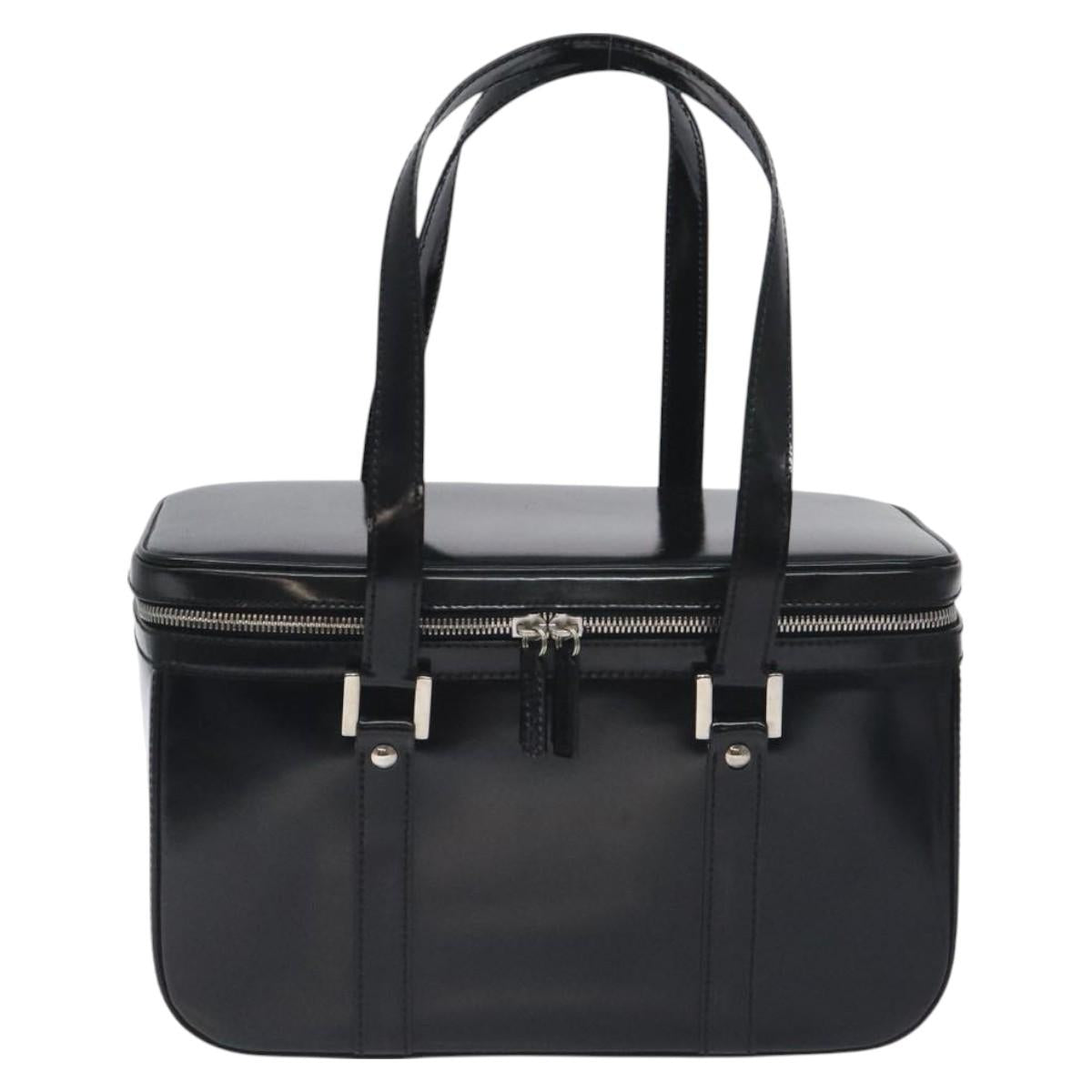 GUCCI Hand Bag Enamel Black Silver Auth am8761