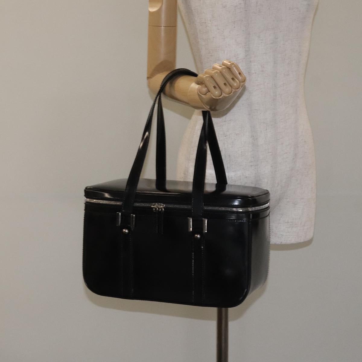 GUCCI Hand Bag Enamel Black Silver Auth am8761