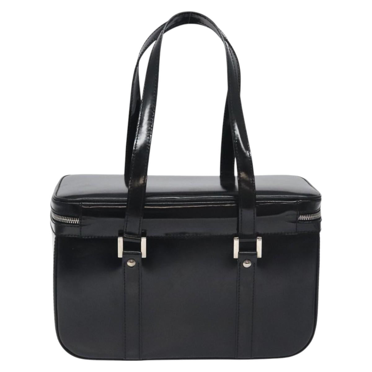 GUCCI Hand Bag Enamel Black Silver Auth am8761