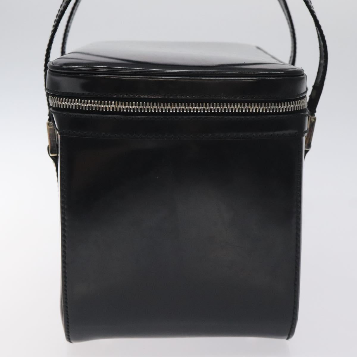 GUCCI Hand Bag Enamel Black Silver Auth am8761