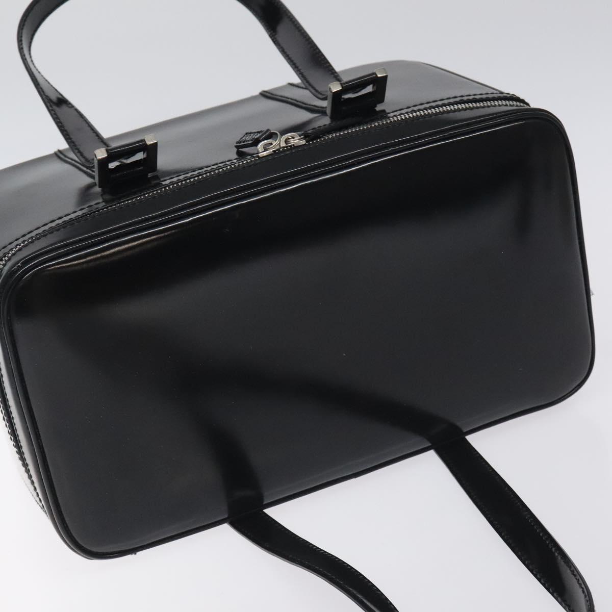 GUCCI Hand Bag Enamel Black Silver Auth am8761