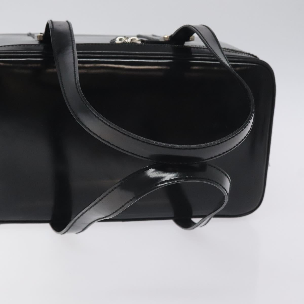 GUCCI Hand Bag Enamel Black Silver Auth am8761