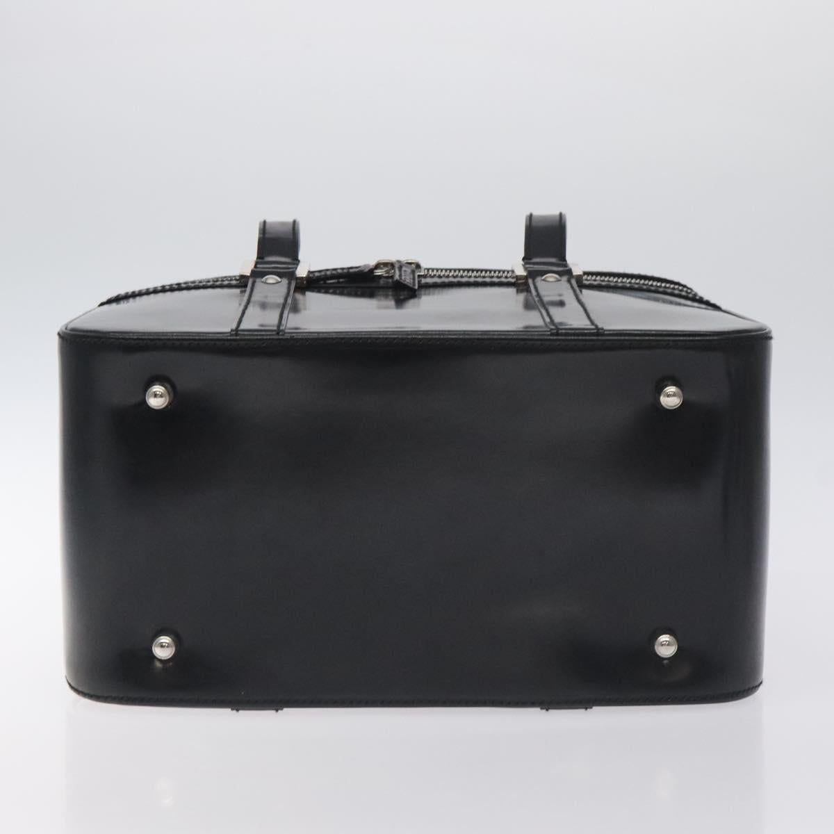 GUCCI Hand Bag Enamel Black Silver Auth am8761