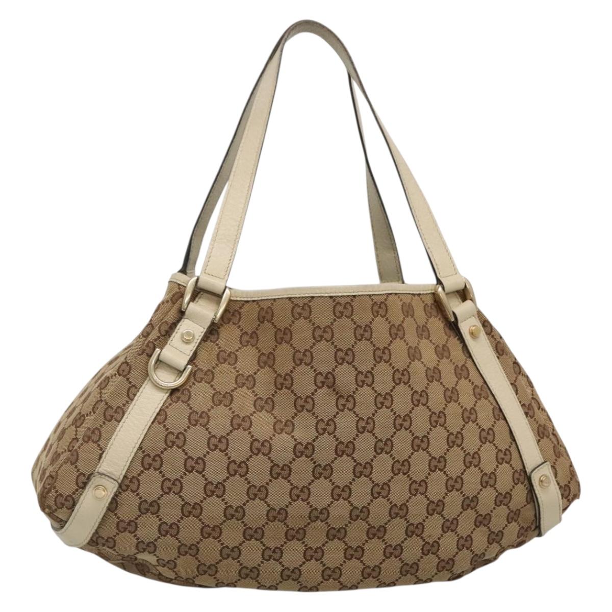GUCCI GG Canvas Tote Bag Beige Gold 130736 Auth am8762