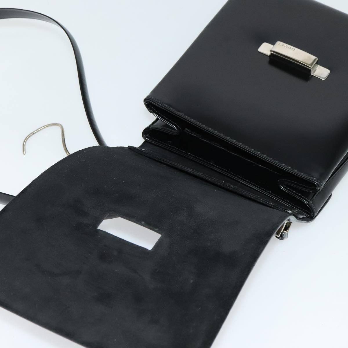 GUCCI Shoulder Bag Enamel Black 001 2113 1745 Auth am8764