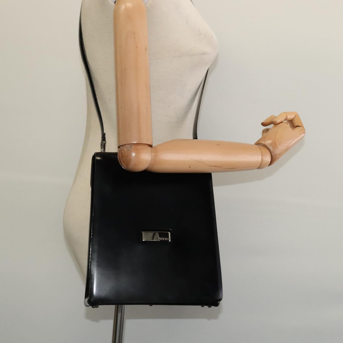 GUCCI Shoulder Bag Enamel Black 001 2113 1745 Auth am8764