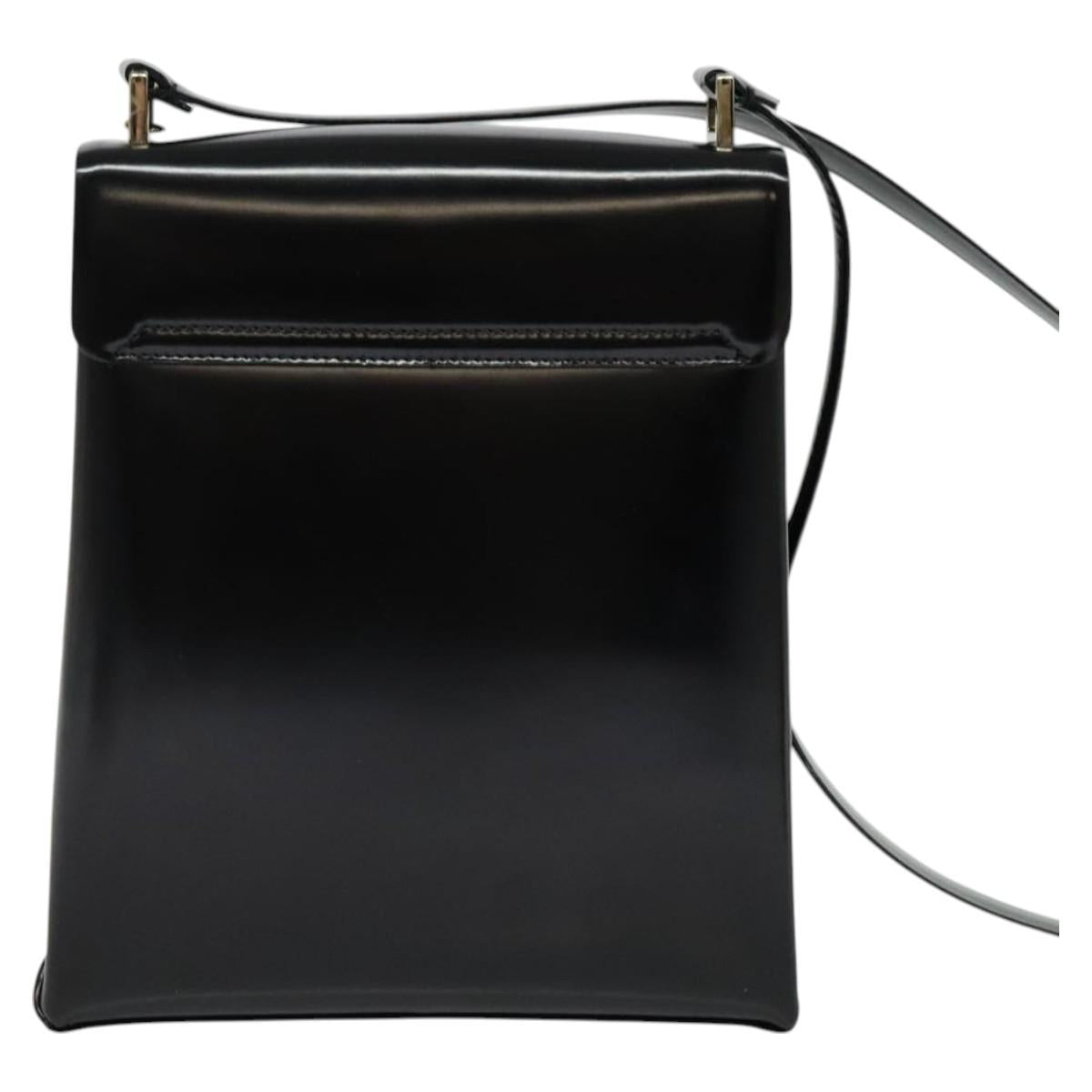 GUCCI Shoulder Bag Enamel Black 001 2113 1745 Auth am8764