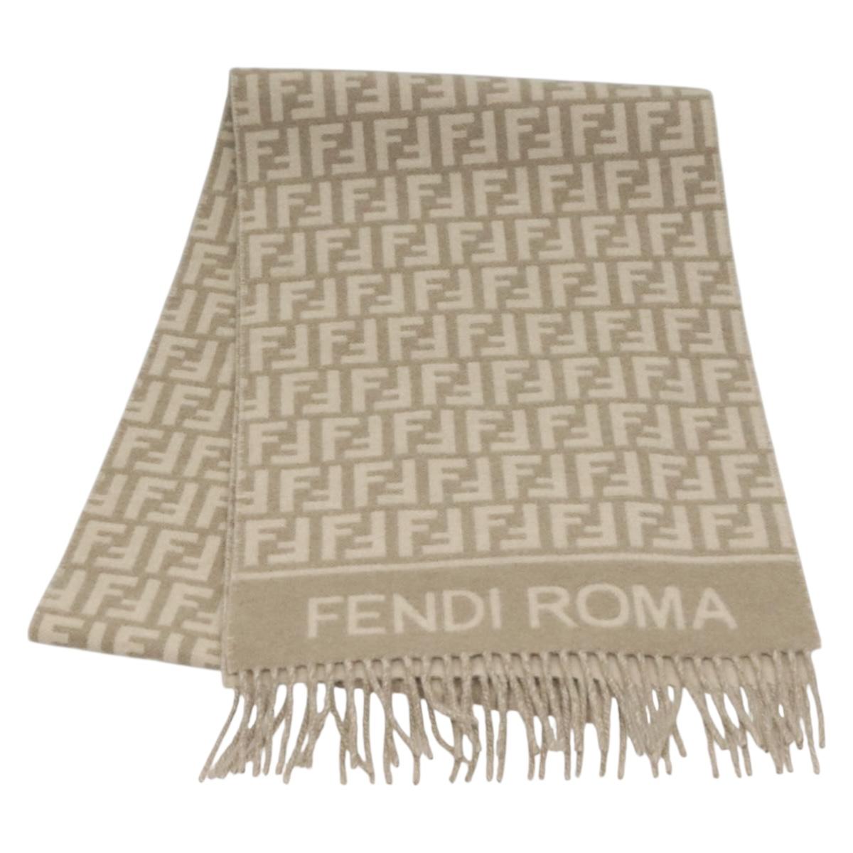 FENDI Zucca Canvas Scarf Wool Beige Auth am8770