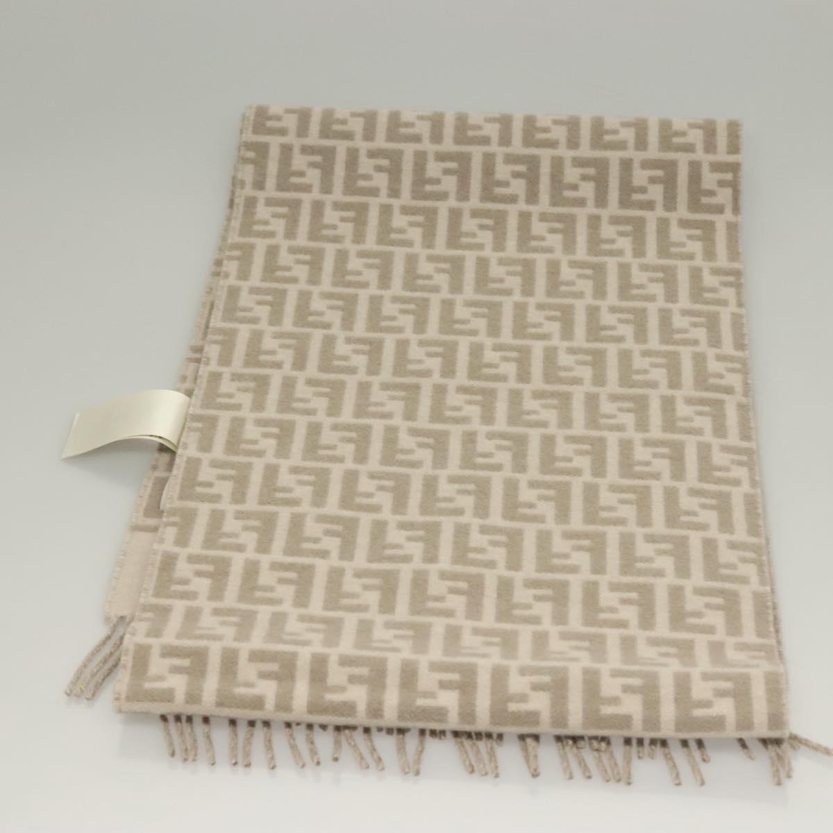 FENDI Zucca Canvas Scarf Wool Beige Auth am8770