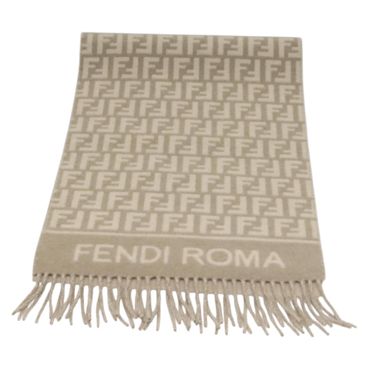 FENDI Zucca Canvas Scarf Wool Beige Auth am8770