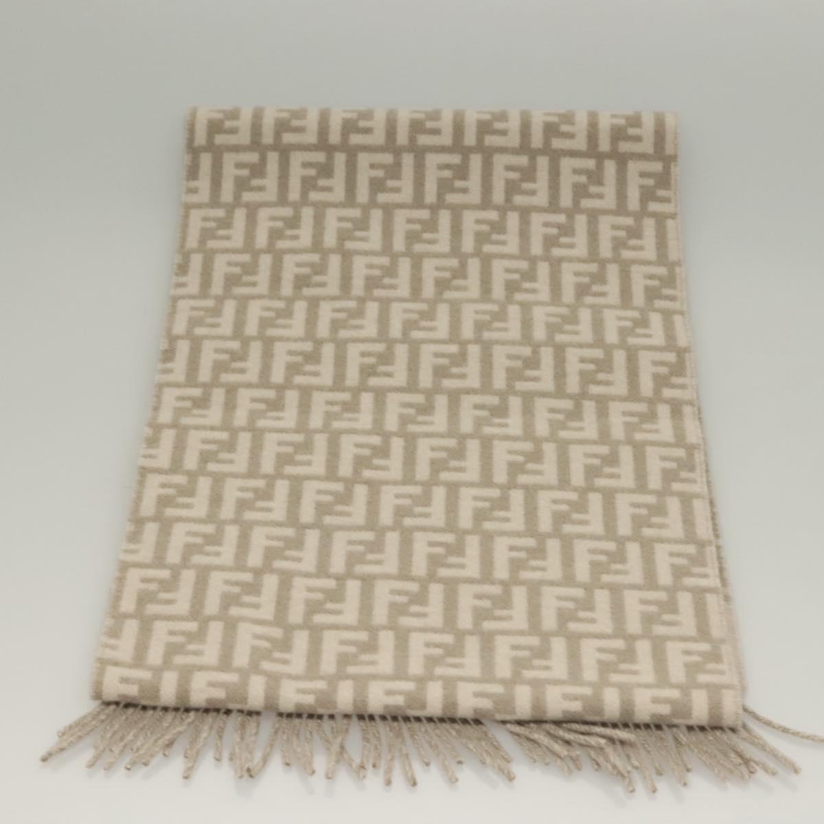 FENDI Zucca Canvas Scarf Wool Beige Auth am8770