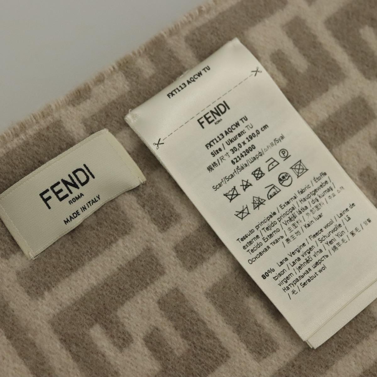 FENDI Zucca Canvas Scarf Wool Beige Auth am8770