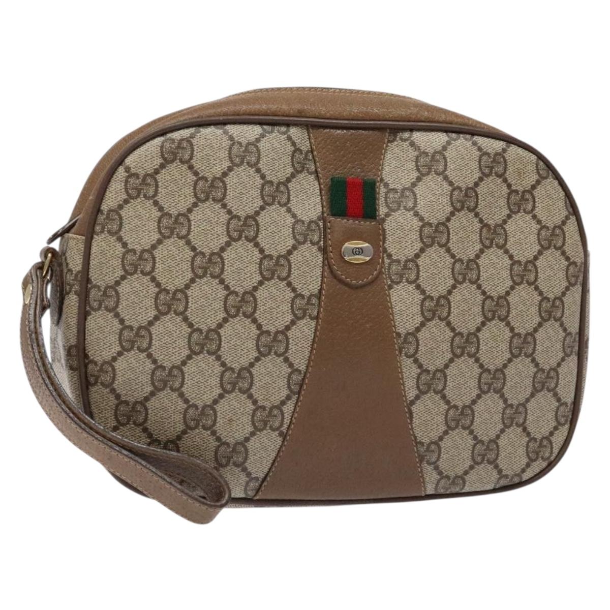 GUCCI GG Supreme Web Sherry Line Clutch Bag PVC Beige 89 01 034 Auth am8803