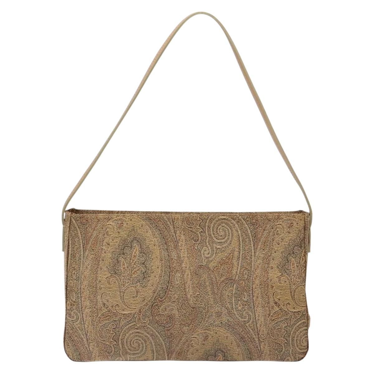ETRO Paisley Shoulder Bag Canvas Beige Auth am8806