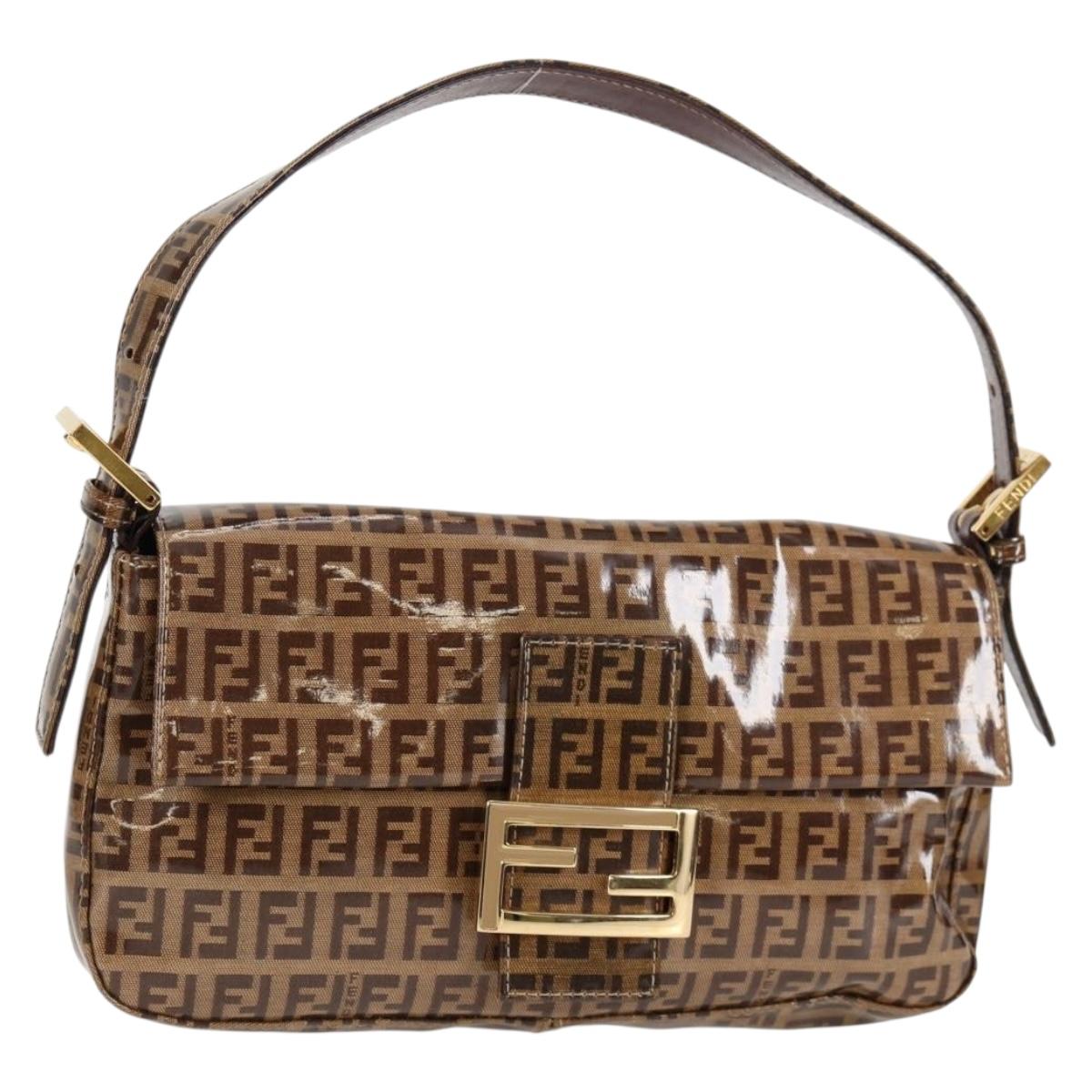 FENDI Zucchino Canvas Mamma Baguette Bag Coated Canvas Beige Gold Auth am8814V