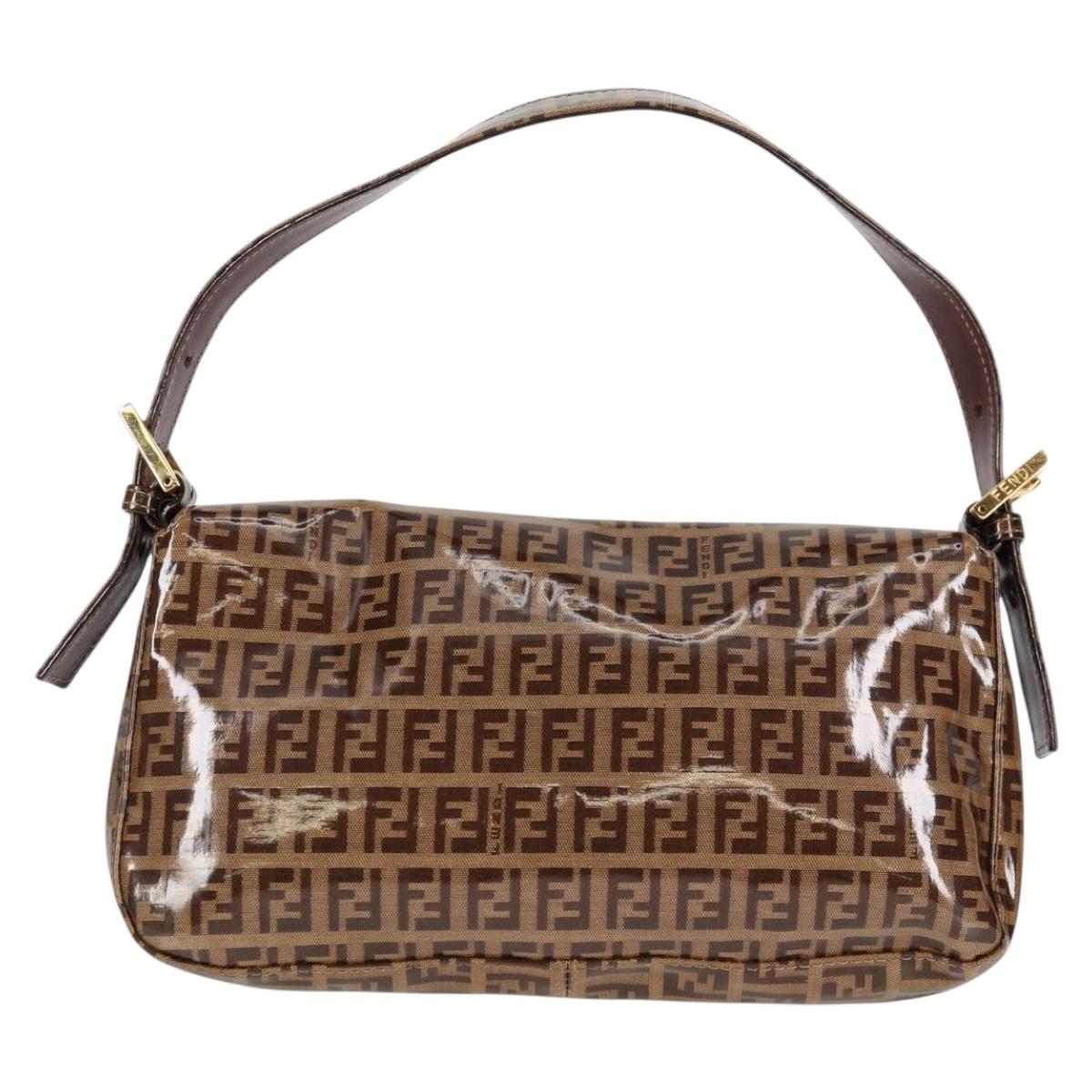 FENDI Zucchino Canvas Mamma Baguette Bag Coated Canvas Beige Gold Auth am8814V