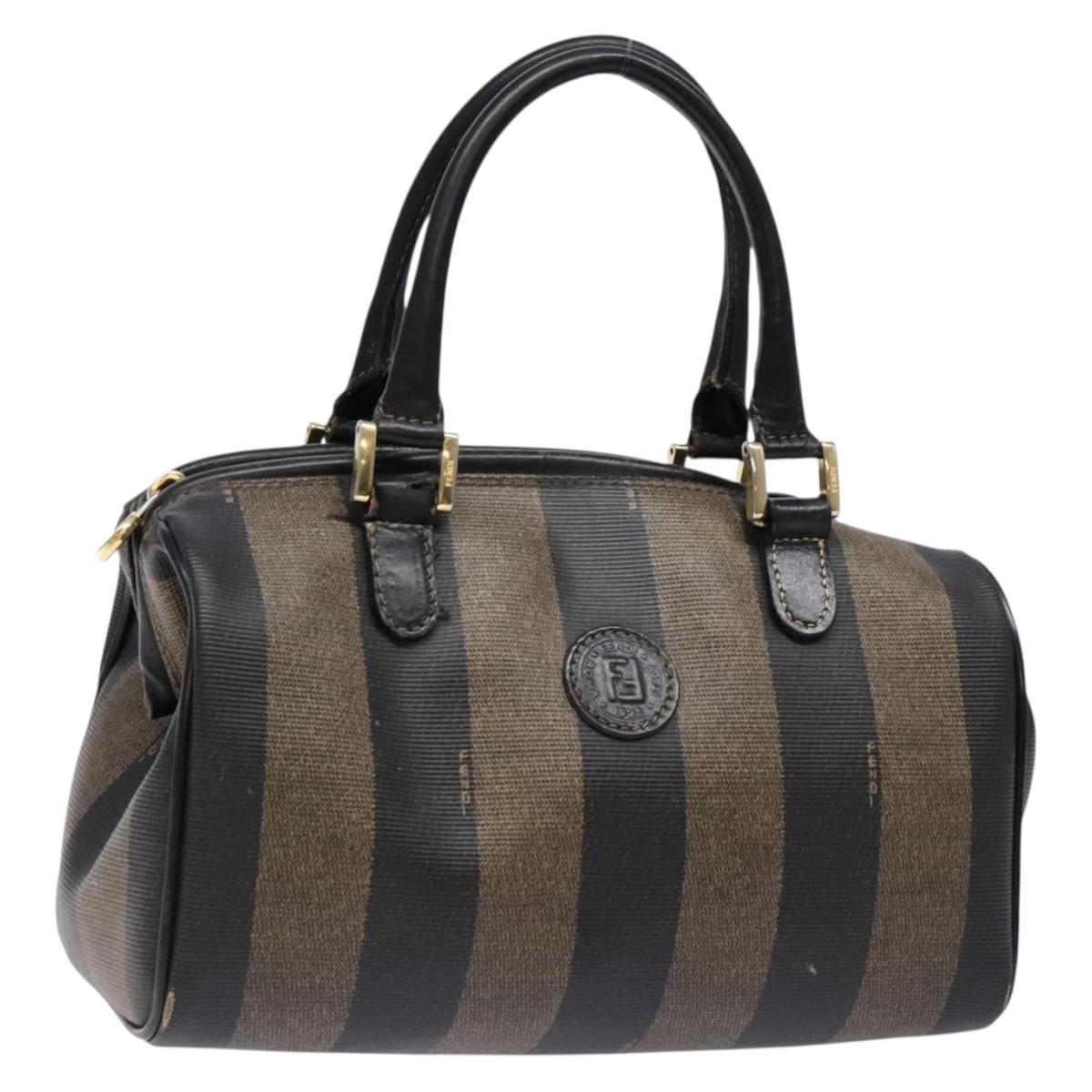 FENDI Pecan Canvas Hand Bag Black Brown Auth am8833