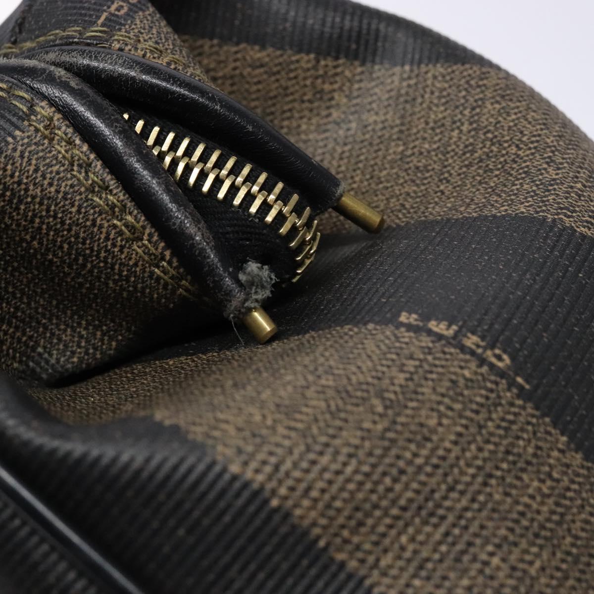 FENDI Pecan Canvas Hand Bag Black Brown Auth am8833