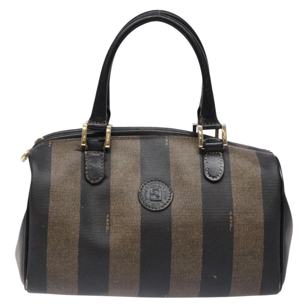 FENDI Pecan Canvas Hand Bag Black Brown Auth am8833